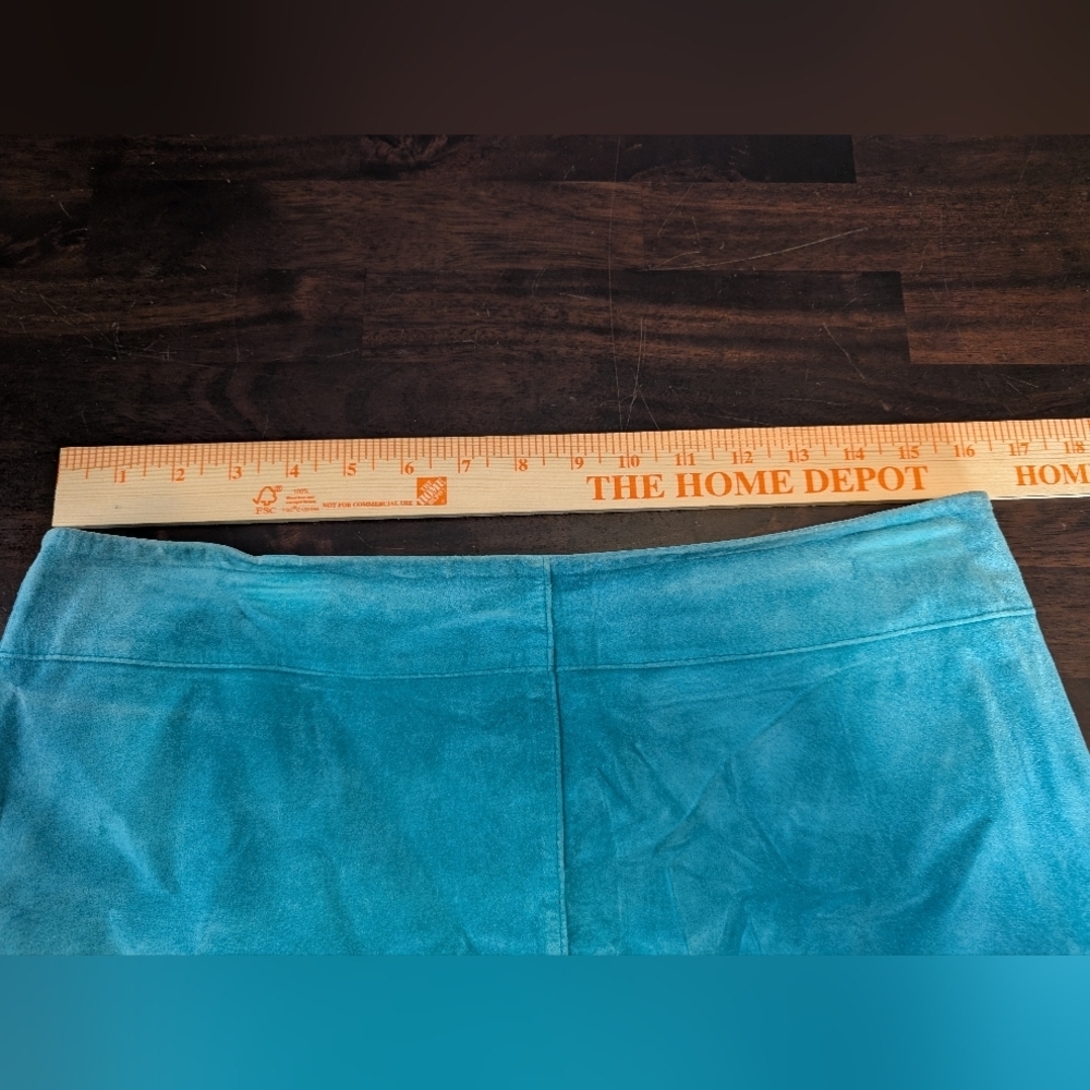 Express VTG Teal Suede Women's Skirt, Size 9/10. Genuine Leather, Lines, Raw Hem - Picture 4 of 7